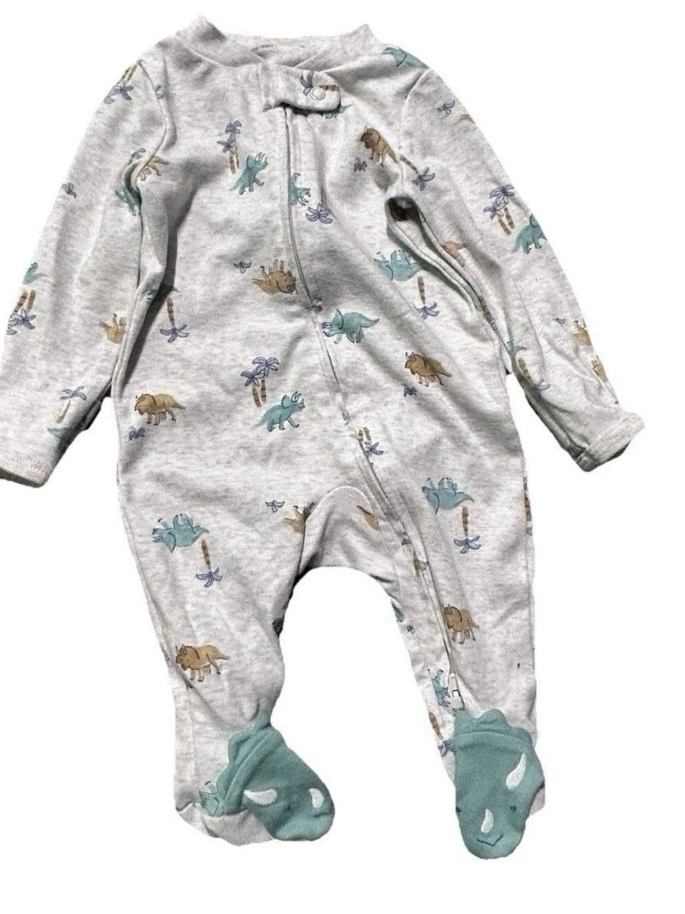 Baby Boy Footie Pajamas 2 Way Zipper Dinosaurs Bears Size 0-3 Months - Picture 7 of 8